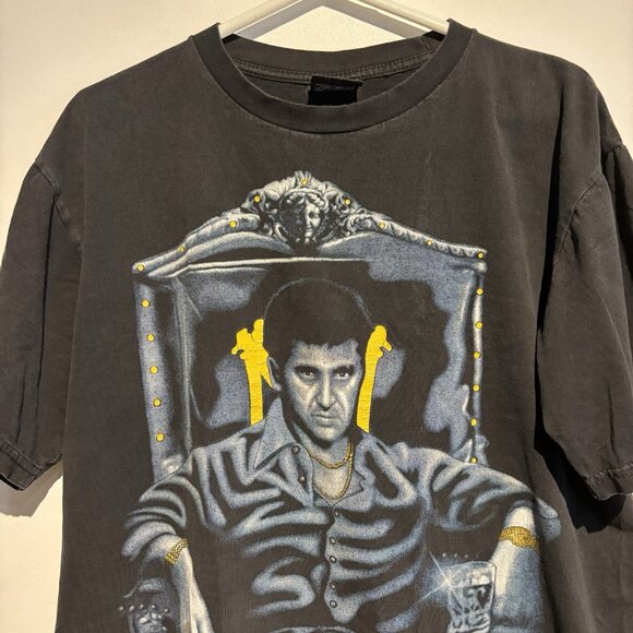 Vintage Scarface T-Shirt Large Men's Tony Montana Y2K Black Movie - Picture 3 of 11